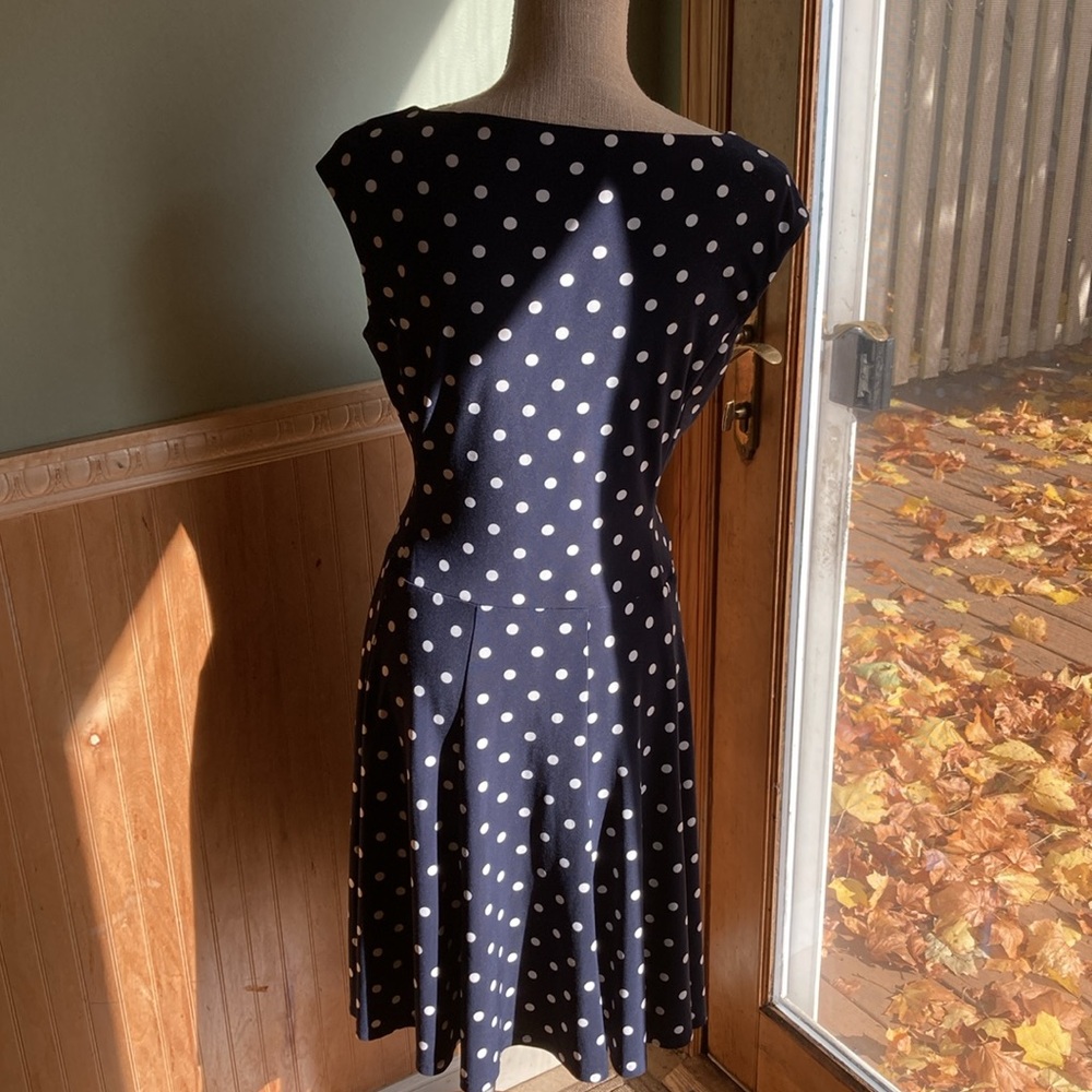 Lauren Ralph Lauren Navy Polka Dot Mini Dress - Picture 5 of 11
